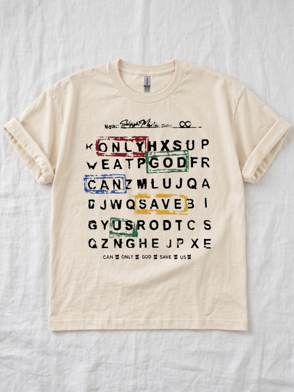 Gildan Cream Only God Can Save Us Jesus Graphic Tee